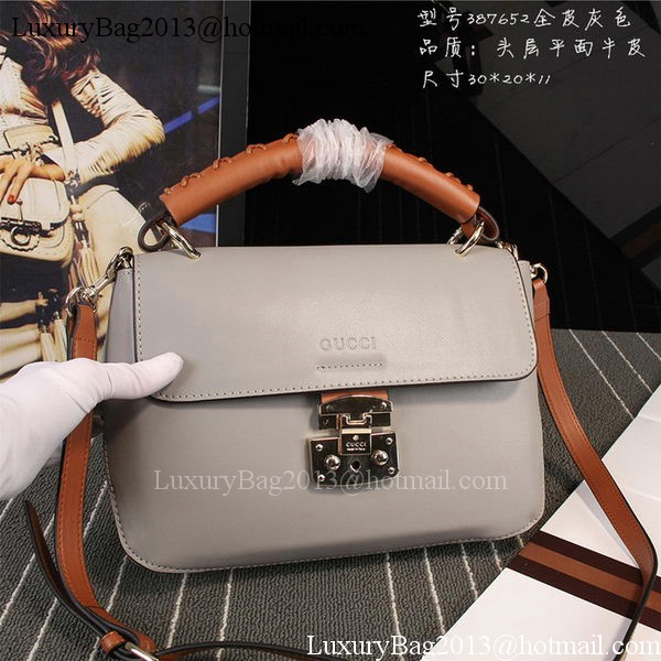 Gucci Clafskin Leather Top Shoulder Bag 387652 Grey