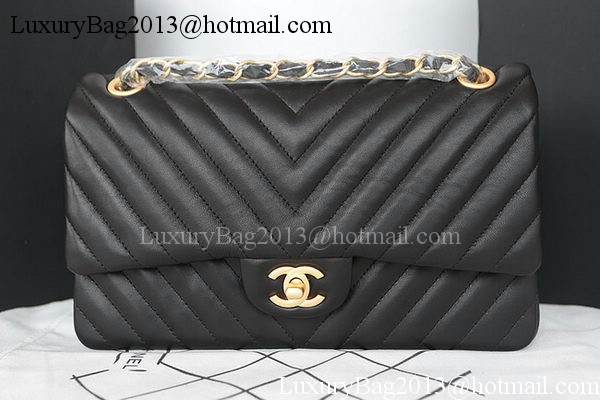 Chanel 2.55 Series Flap Bag Lambskin Chevron Leather A1112CF Black