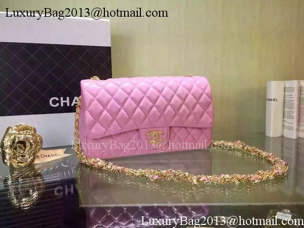 Chanel 2.55 Series Flap Bag Black Sheepskin Leather A5016 Pink