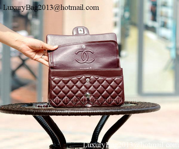 Chanel 2.55 Series Flap Bag Burgundy Sheepskin Leather A37586 Silver