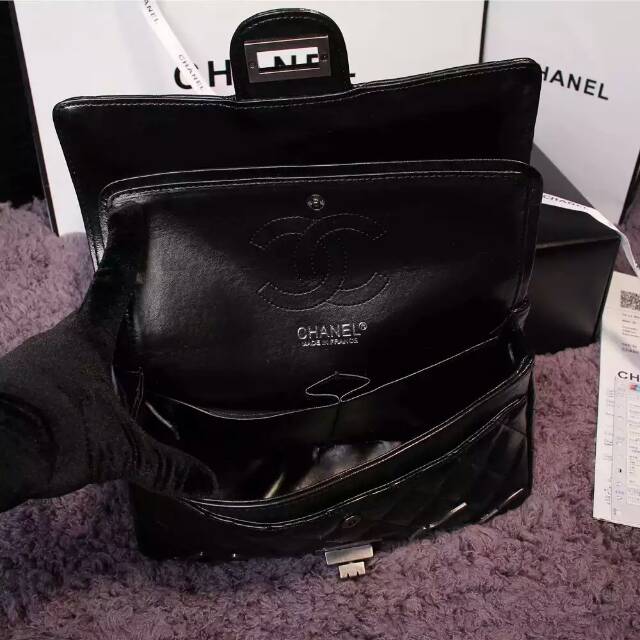 New Chanel 2.55 Series Flap Bag Black A1112 Silver