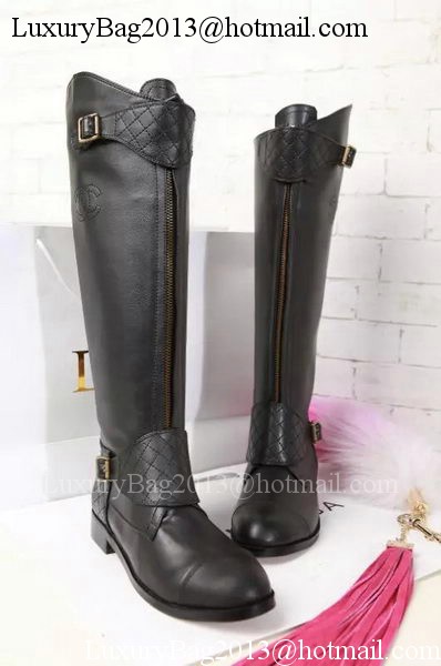 Chanel Leather Knee Boots CH1477 Black