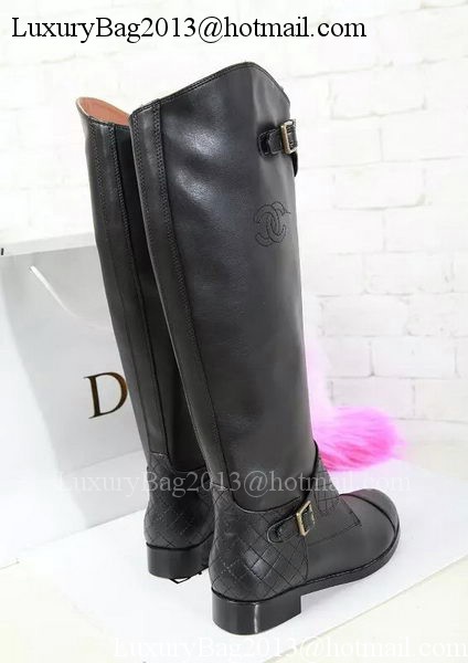 Chanel Leather Knee Boots CH1477 Black