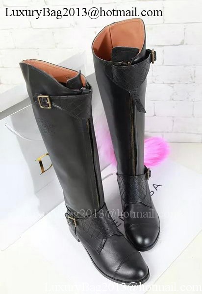 Chanel Leather Knee Boots CH1477 Black