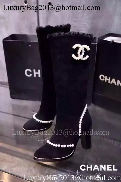 Chanel Leather Knee Boots CH1482 Black