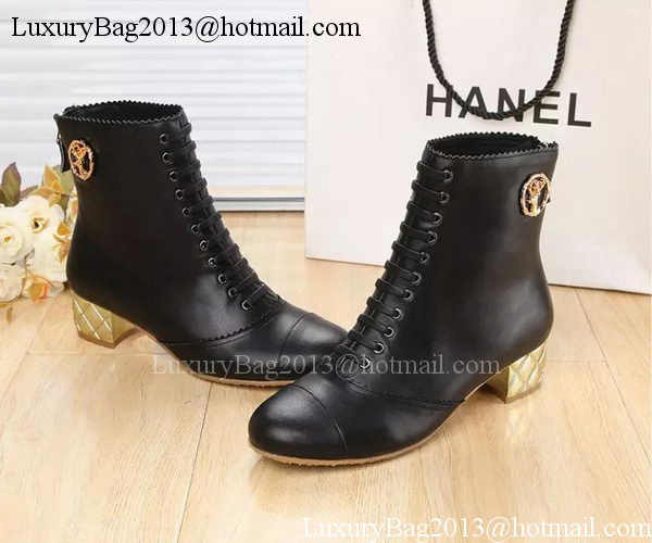 Chanel Sheepskin Leather Ankle Boot CH1407 Black