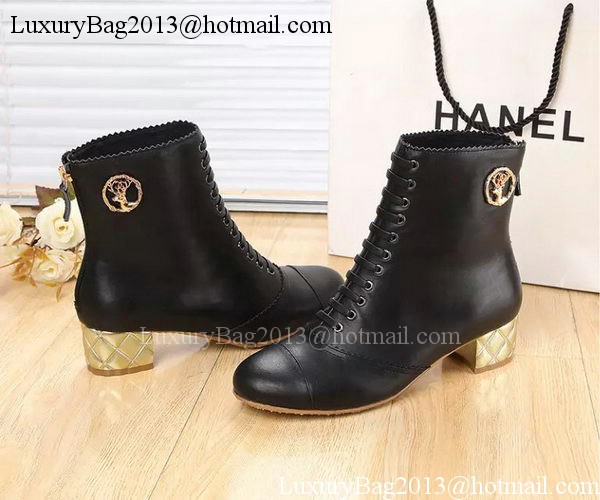 Chanel Sheepskin Leather Ankle Boot CH1407 Black