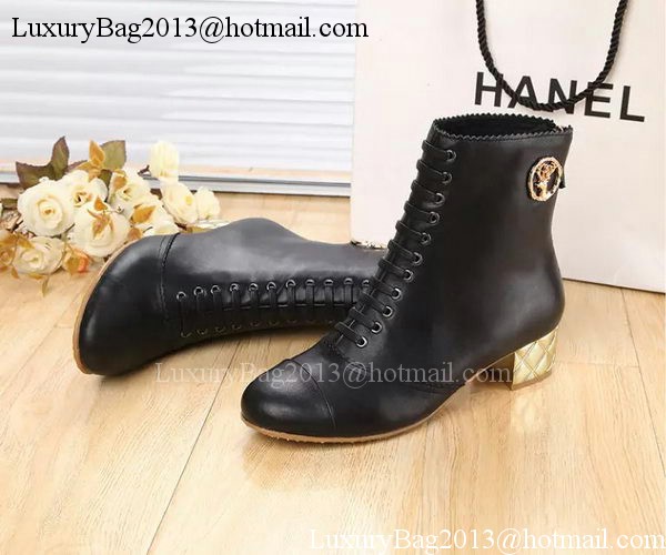 Chanel Sheepskin Leather Ankle Boot CH1407 Black