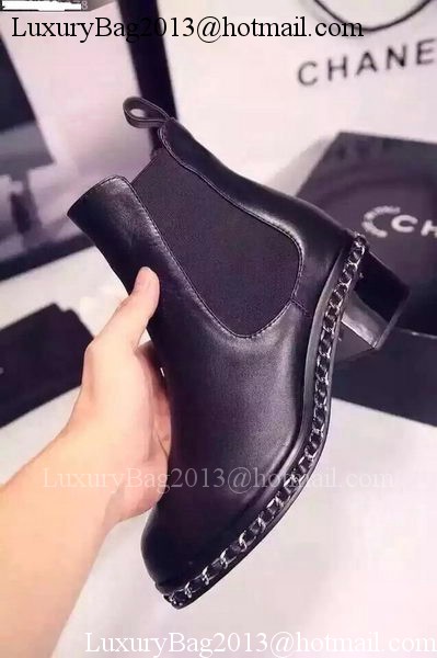 Chanel Sheepskin Leather Ankle Boot CH1497 Black