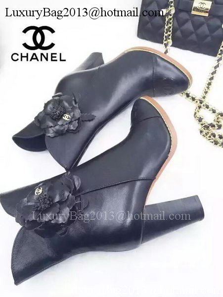 Chanel Sheepskin Leather Ankle Boot CH1513 Black