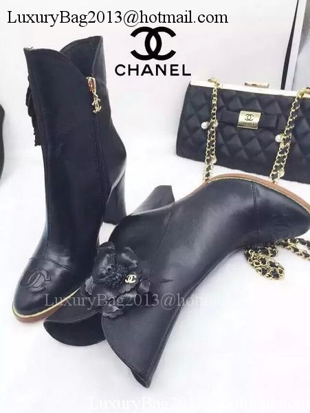 Chanel Sheepskin Leather Ankle Boot CH1513 Black