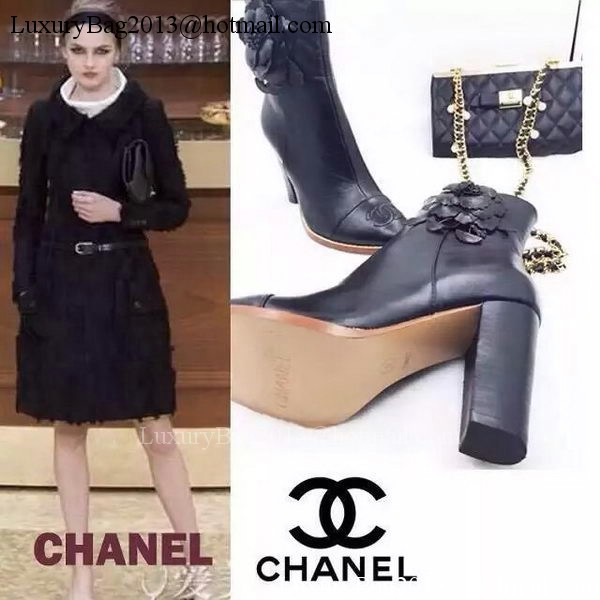 Chanel Sheepskin Leather Ankle Boot CH1513 Black