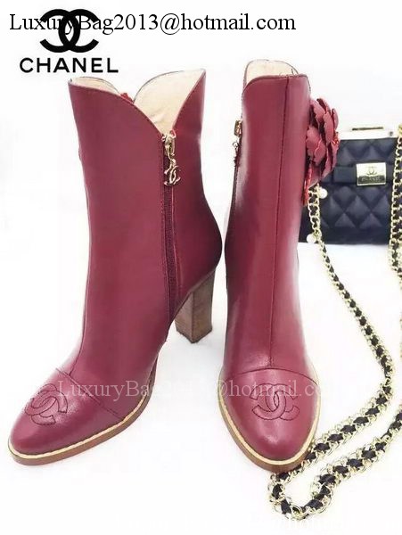 Chanel Sheepskin Leather Ankle Boot CH1513 Burgundy