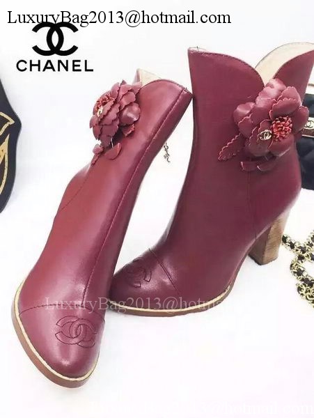 Chanel Sheepskin Leather Ankle Boot CH1513 Burgundy