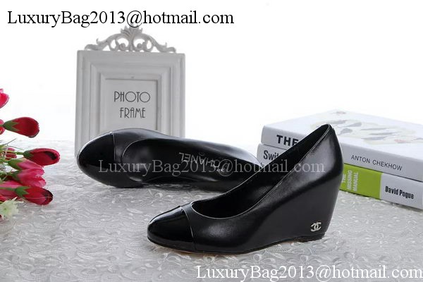 Chanel Wedges Pump Sheepskin Leather CH1416 Black