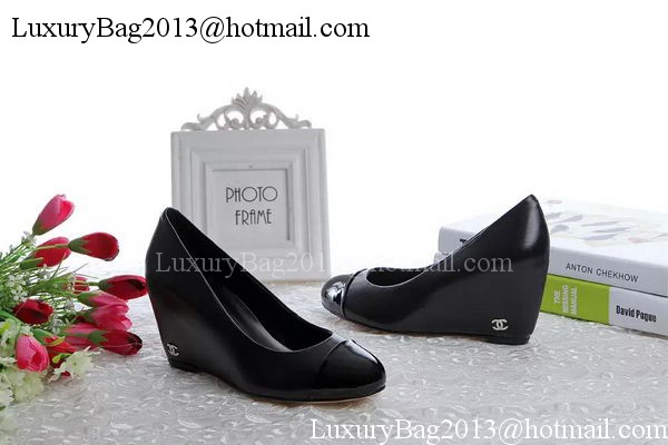 Chanel Wedges Pump Sheepskin Leather CH1416 Black