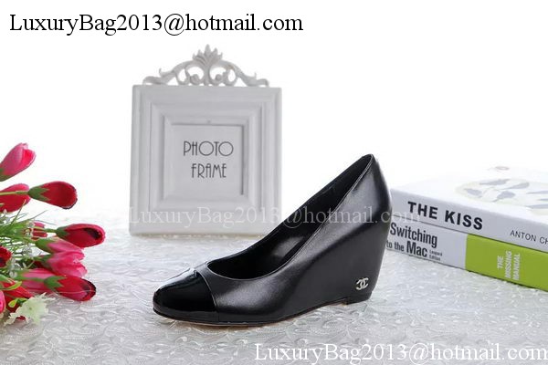 Chanel Wedges Pump Sheepskin Leather CH1416 Black