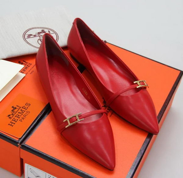 Hermes Sheepskin Leather Ballerina Flat HO553 Red