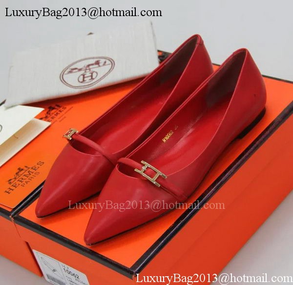 Hermes Sheepskin Leather Ballerina Flat HO553 Red