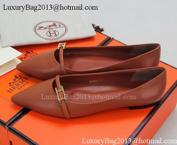 Hermes Sheepskin Leather Ballerina Flat HO554 Brown