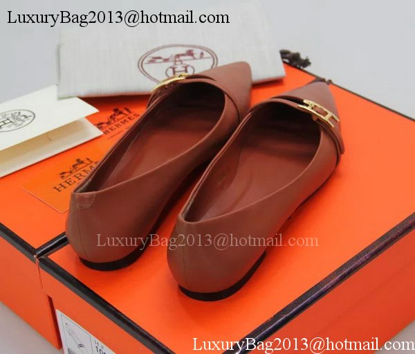 Hermes Sheepskin Leather Ballerina Flat HO554 Brown