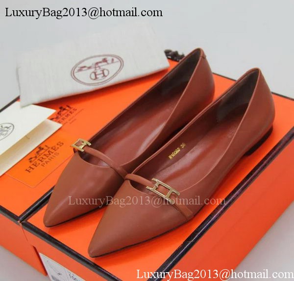 Hermes Sheepskin Leather Ballerina Flat HO554 Brown