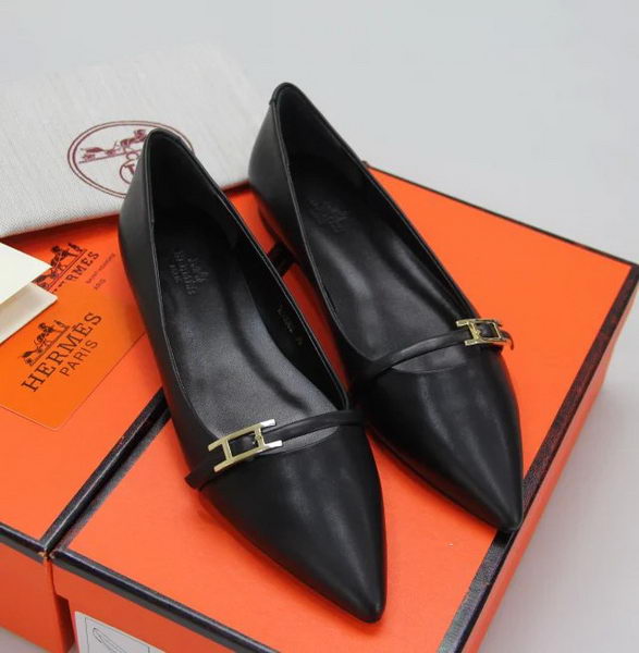 Hermes Sheepskin Leather Ballerina Flat HO556 Black