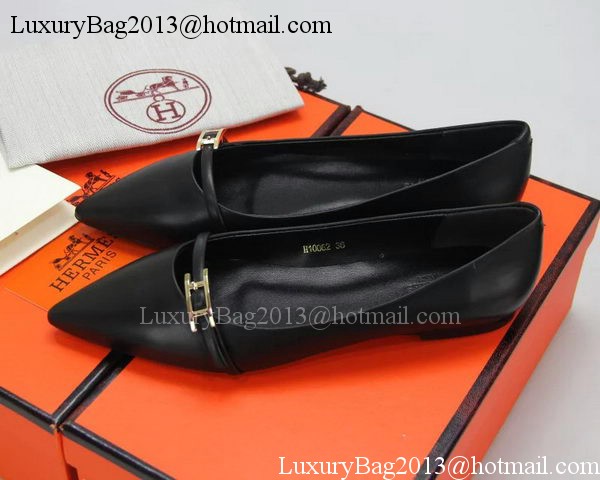 Hermes Sheepskin Leather Ballerina Flat HO556 Black