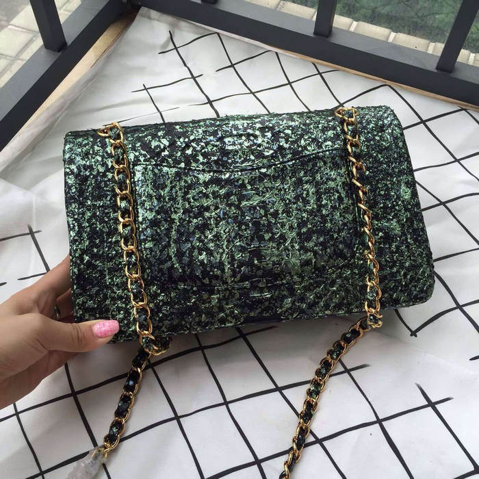 Chanel 2.55 Series Flap Bags Original Snake Leather A1112 Green