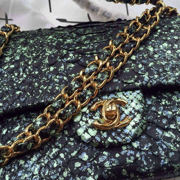 Chanel 2.55 Series Flap Bags Original Snake Leather A1112 Green