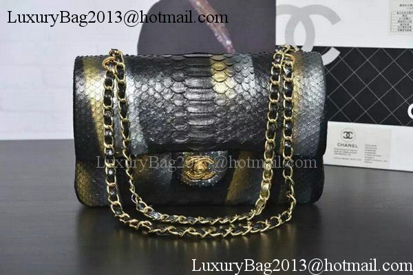 Chanel 2.55 Series Flap Bags Black Original Python Leather A1112SA Gold