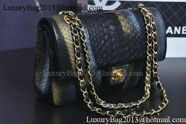 Chanel 2.55 Series Flap Bags Black Original Python Leather A1112SA Gold