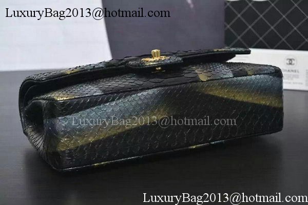 Chanel 2.55 Series Flap Bags Black Original Python Leather A1112SA Gold