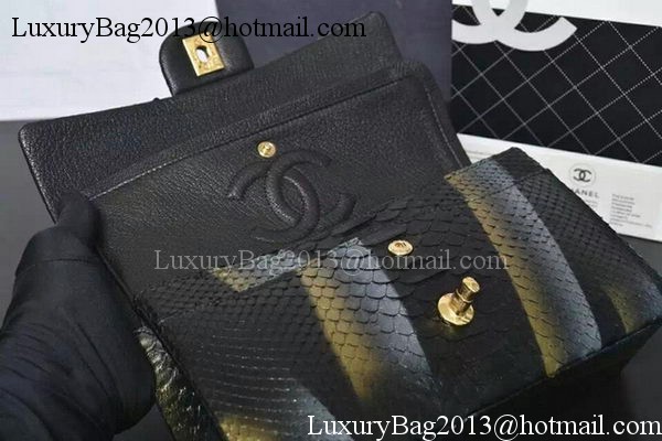 Chanel 2.55 Series Flap Bags Black Original Python Leather A1112SA Gold