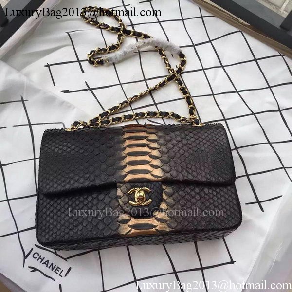 Chanel 2.55 Series Flap Bags Bronze&Black Original Python Leather A1112SA Gold