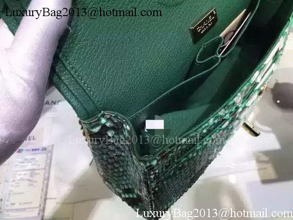 Chanel 2.55 Series Flap Bags Deep Green Original Python Leather A1112SA Gold