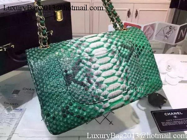 Chanel 2.55 Series Flap Bags Deep Green Original Python Leather A1112SA Gold