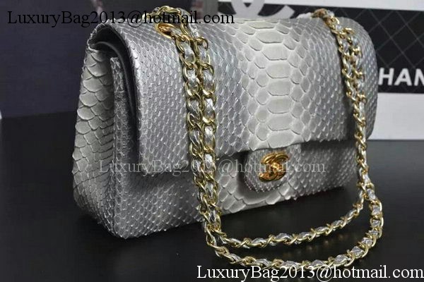 Chanel 2.55 Series Flap Bags Grey&White Original Python Leather A1112SA Gold