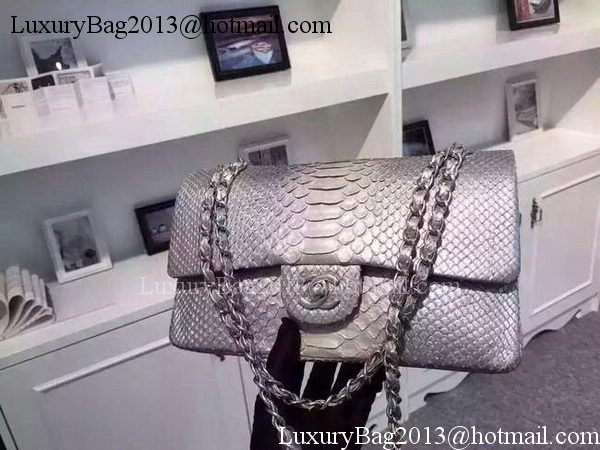 Chanel 2.55 Series Flap Bags Grey&White Original Python Leather A1112SA Silver