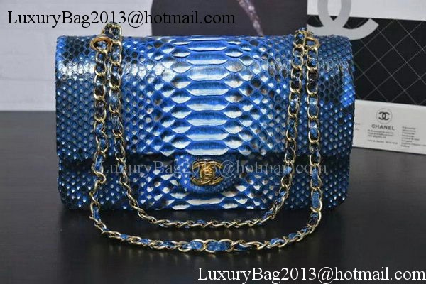 Chanel 2.55 Series Flap Bags Light Blue Original Python Leather A1112SA Gold