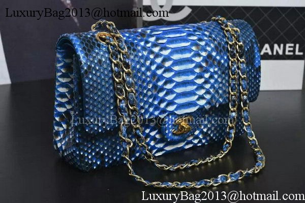 Chanel 2.55 Series Flap Bags Light Blue Original Python Leather A1112SA Gold