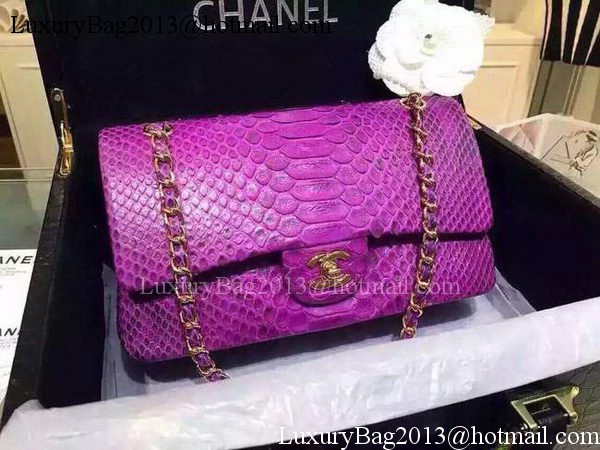 Chanel 2.55 Series Flap Bags Violet Pink Original Python Leather A1112SA Gold