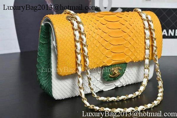 Chanel 2.55 Series Flap Bags Yellow&White&Green Original Python Leather A1112SA Gold