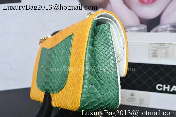 Chanel 2.55 Series Flap Bags Yellow&White&Green Original Python Leather A1112SA Gold