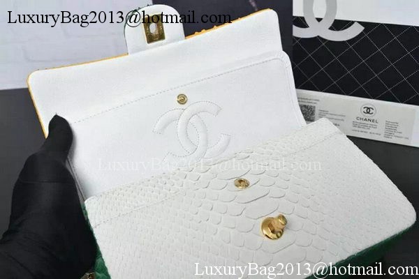 Chanel 2.55 Series Flap Bags Yellow&White&Green Original Python Leather A1112SA Gold