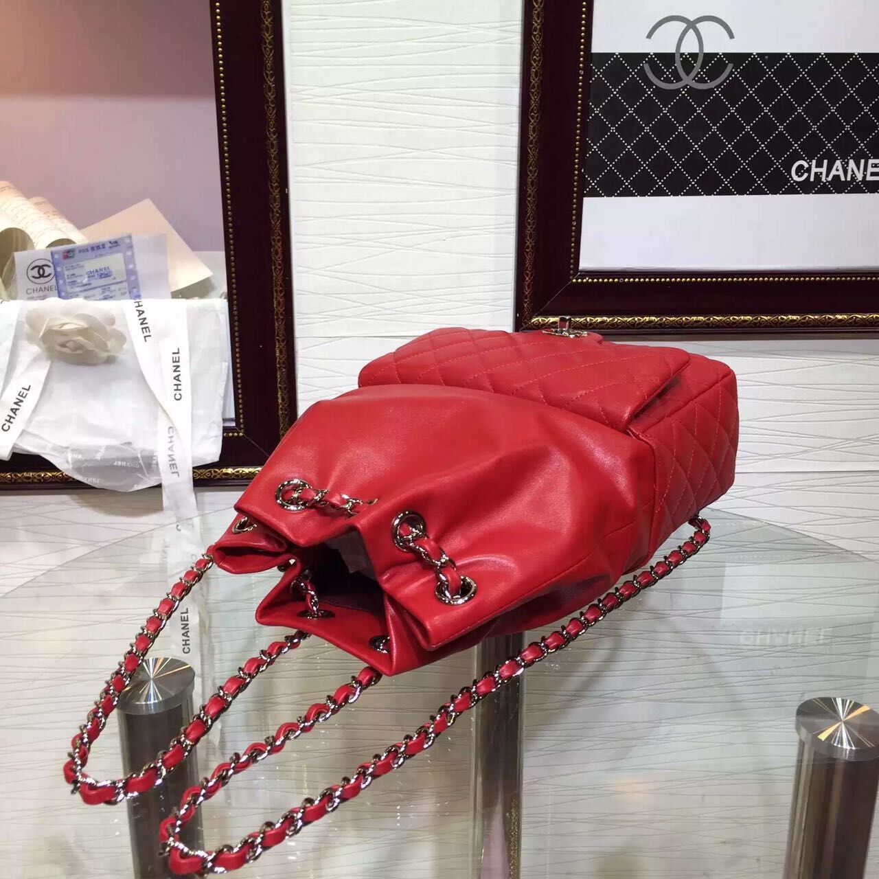 Chanel Sheepskin Leather Backpack 15ss Red