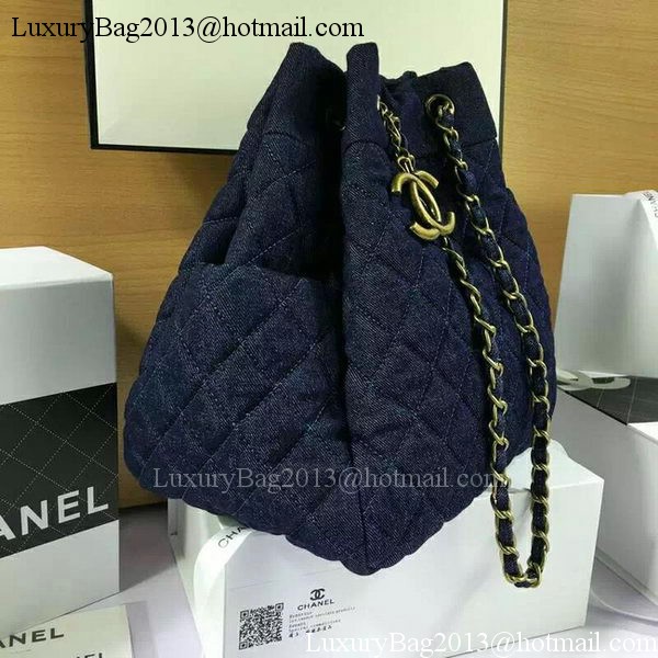 Chanel Blue Denim Fabric Hobo Bag A91136 Bronze