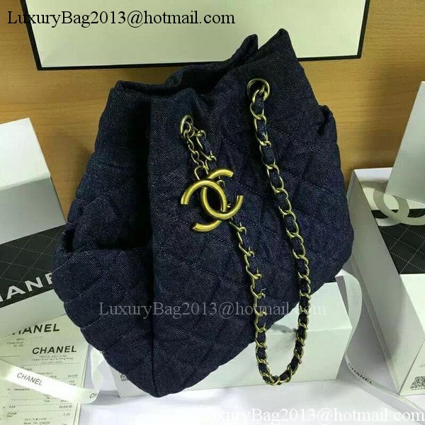 Chanel Blue Denim Fabric Hobo Bag A91136 Bronze