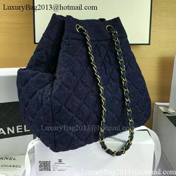 Chanel Blue Denim Fabric Hobo Bag A91136 Bronze