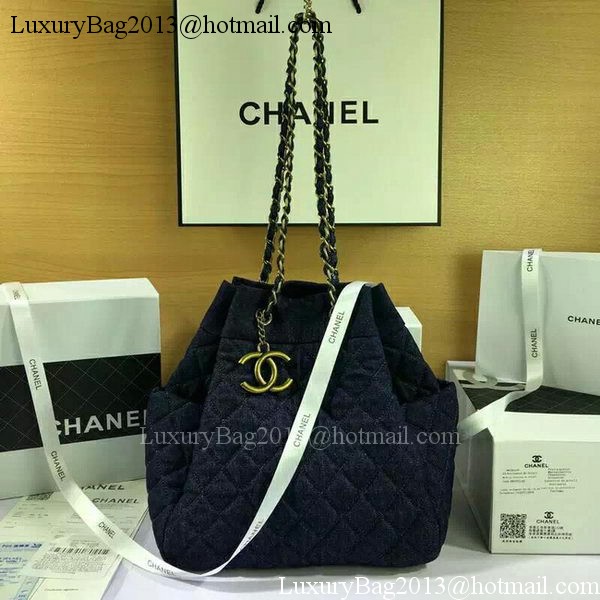 Chanel Blue Denim Fabric Hobo Bag A91136 Bronze